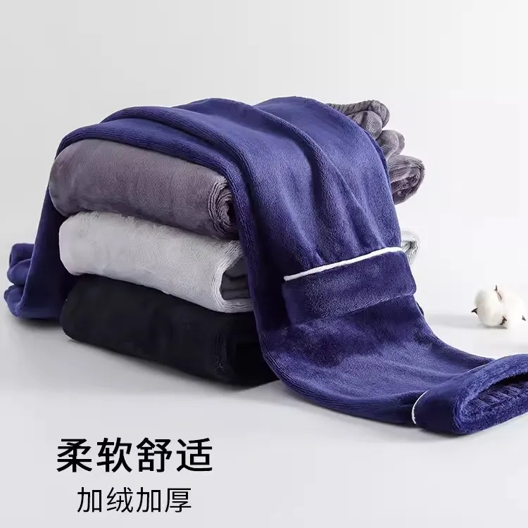 男士珊瑚绒保暖加肥加大法兰绒双面暖暖裤加绒居家宽松秋裤男加厚