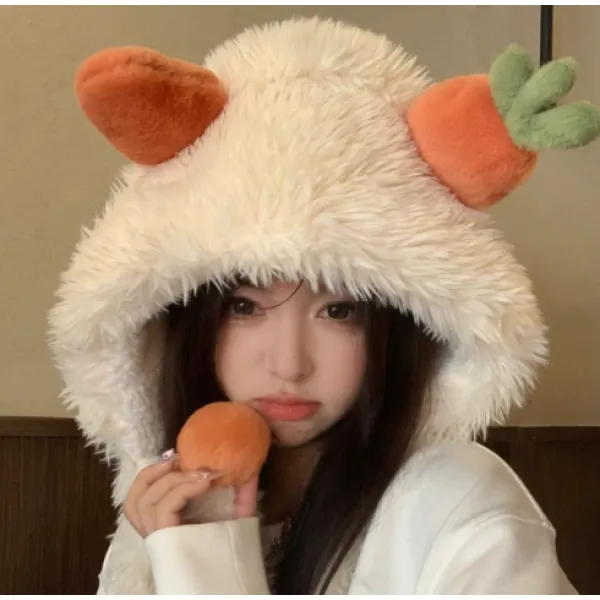 <新疆包邮>可爱胡萝卜帽子女冬季毛茸茸雷锋帽显脸小保暖加厚抗寒