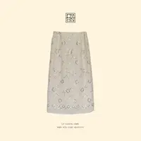 OYBN欧阳贝妮【温婉方式】微胖大码重工珠片刺绣开叉半身裙1826