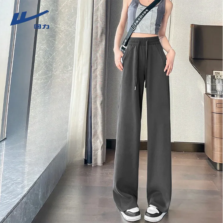 回力阔腿裤女款2025春秋高腰裤子垂感黑色早秋大码设计感直筒裤X