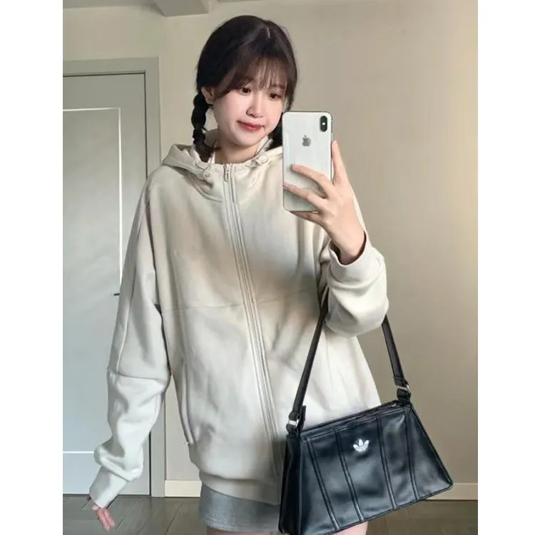 miu系穿搭正肩连帽卫衣女2025新款初秋上衣休闲显瘦运动开衫外套