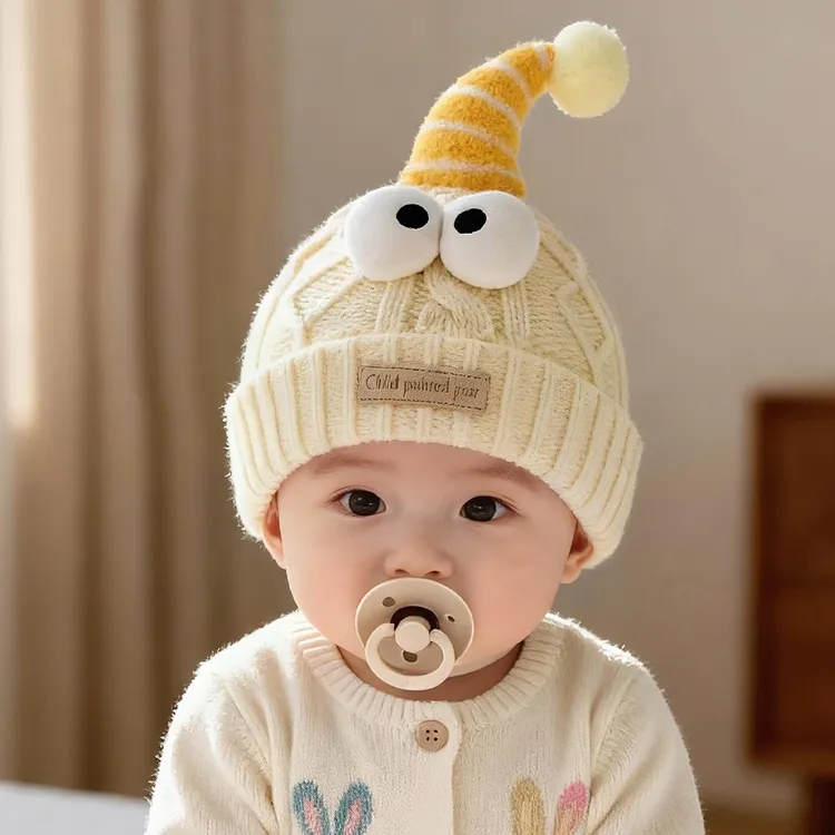 婴儿帽子秋冬季保暖加厚针织帽可爱超萌婴幼儿套头帽男宝宝毛线帽