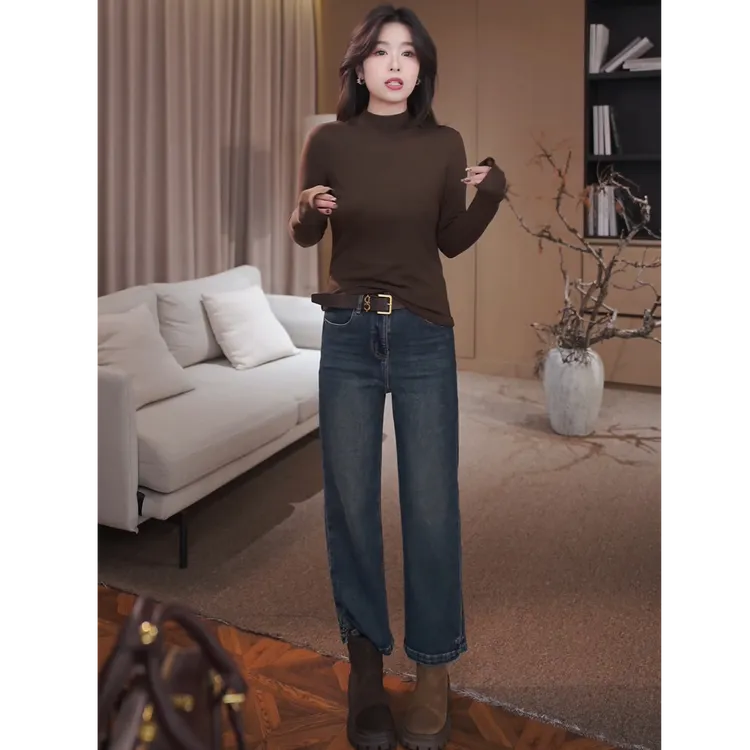 广州琴姐【甜酷主义】琥珀流光风时尚烟管直筒牛仔裤女秋款 24331