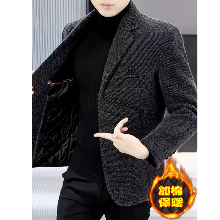 奇珀菲仑商务男装毛呢西装青年加棉加厚保暖外套男西服呢子大衣