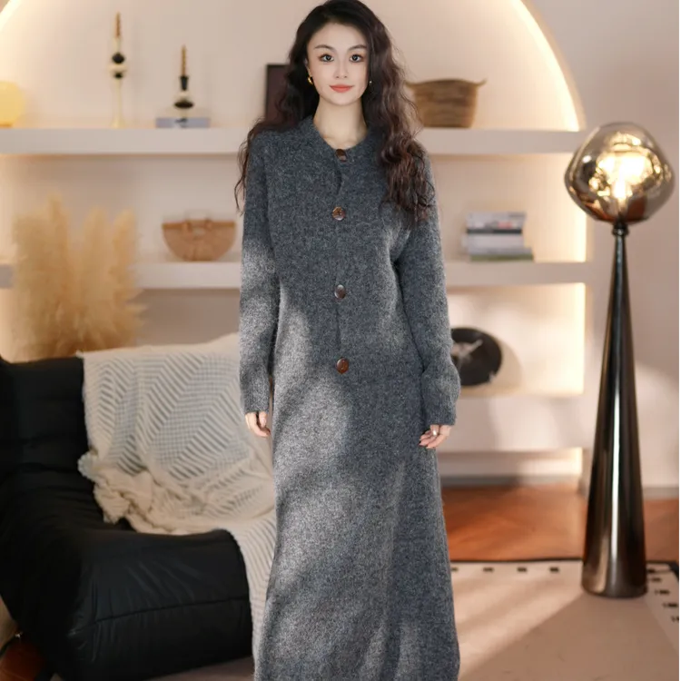 羊驼长毛【三件套】秋冬长袖半身裙秋季纯色连衣裙加厚毛呢外套内搭