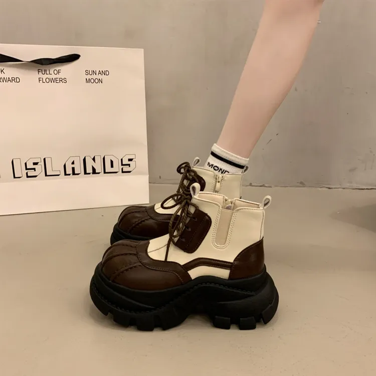 厚底增高马丁靴女2025秋冬新款英伦风复古百搭爆款小个子机车短靴