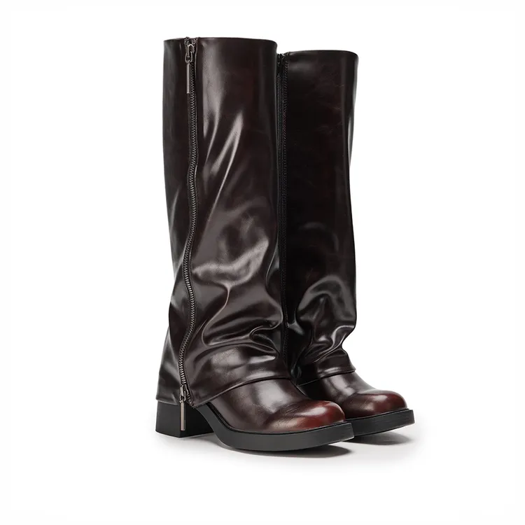 CHELTS&KALTH2025秋冬新款女靴90580191拉链长筒裤管靴粗高跟长靴