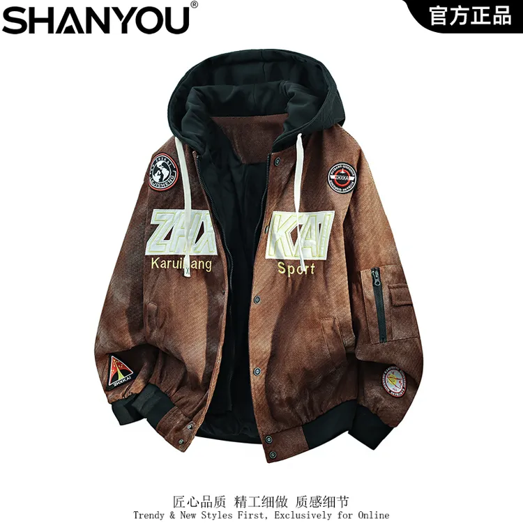 新款刺绣扎染棒球服男2025美式渐变痞帅休闲宽松百搭机车大码夹克