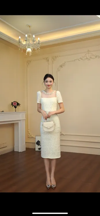 夏季时尚气质显瘦复古短款法式长款修身日常名媛优雅21737连衣裙