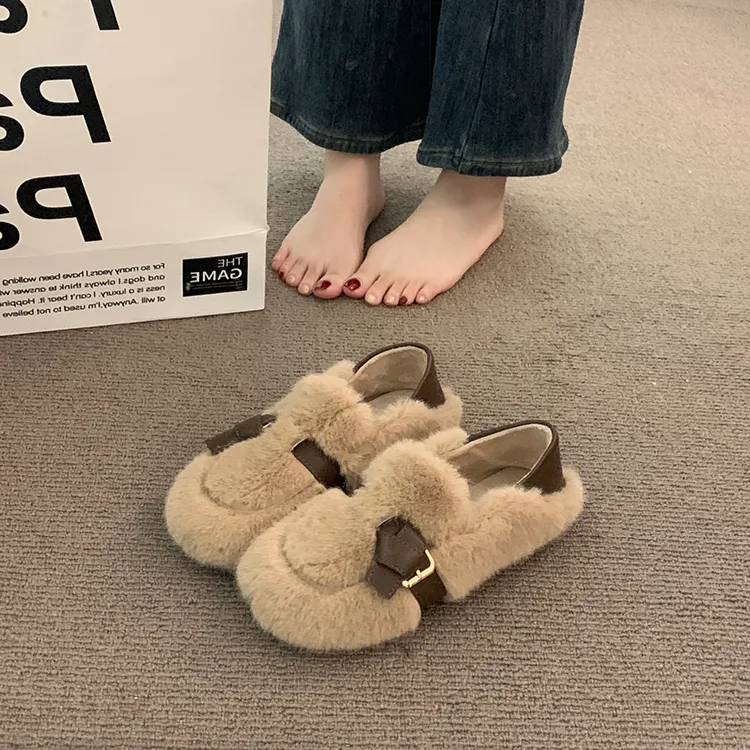 毛毛鞋女2025新款秋冬一脚蹬玛丽珍女鞋温柔晚晚鞋两穿豆豆鞋棉鞋