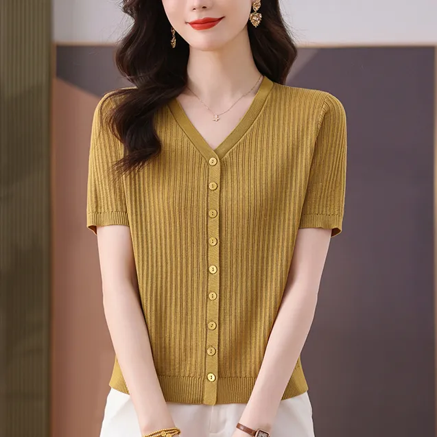 莱赛尔天丝洋气薄款开衫时尚气质百搭短袖上衣显瘦宽松镂空T恤女