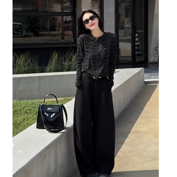 2025秋季新款时尚气质慵懒风百搭法式高级感开衫裤子两件套