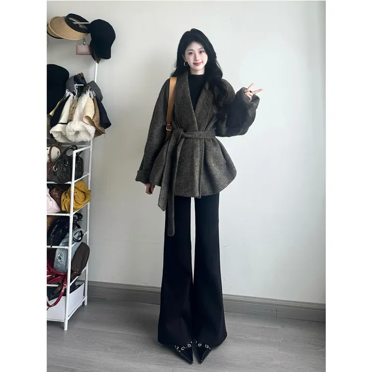 180高个子超长黑色微喇叭直筒牛仔裤女秋冬加厚绒宽松垂感阔腿裤