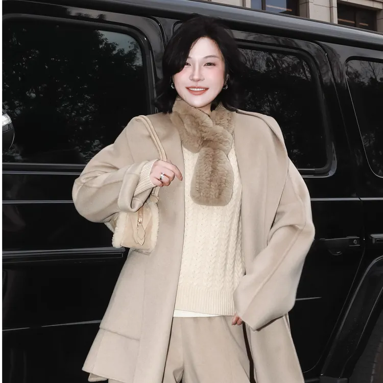 PENNYPENG浴袍大衣 黑标系列经典慵懒云朵感连帽宽松软糯羊绒大衣