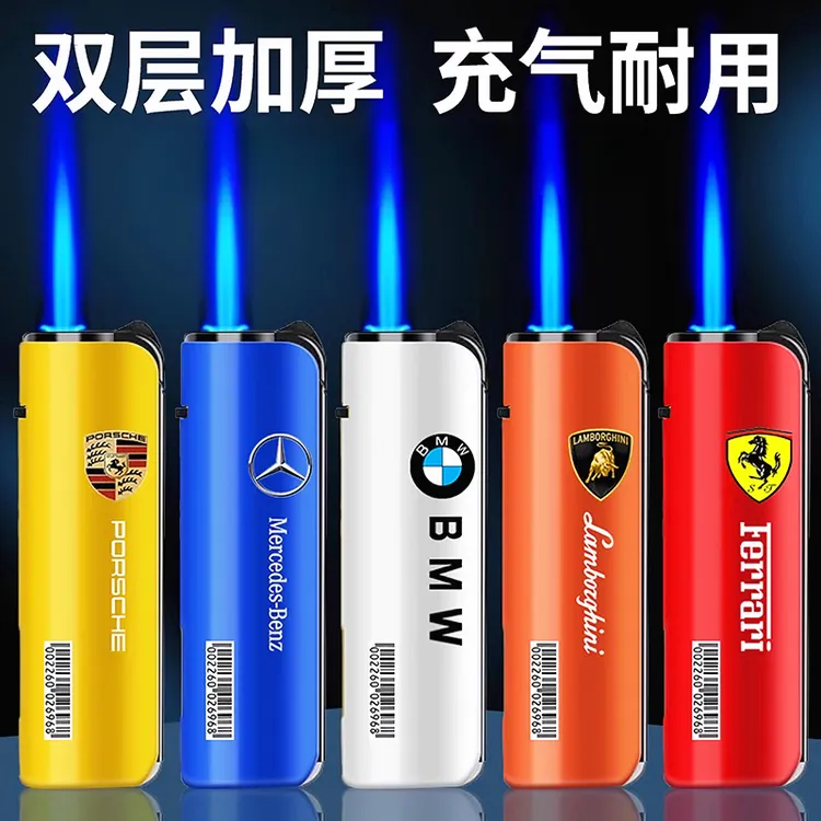 金属直冲防风打火机蓝焰充气耐用创意家用便携设计批发定制