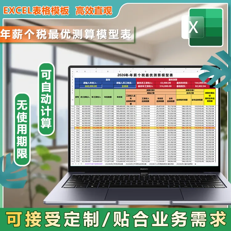 年收入 个税分配方案自动测算表 财务会计税务人事 excel表格模板