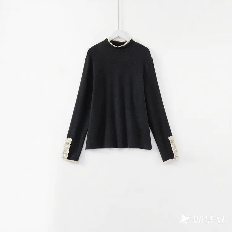 280克德绒花边领打底秋冬新款宽松显瘦女洋气百搭打底衫长袖内搭