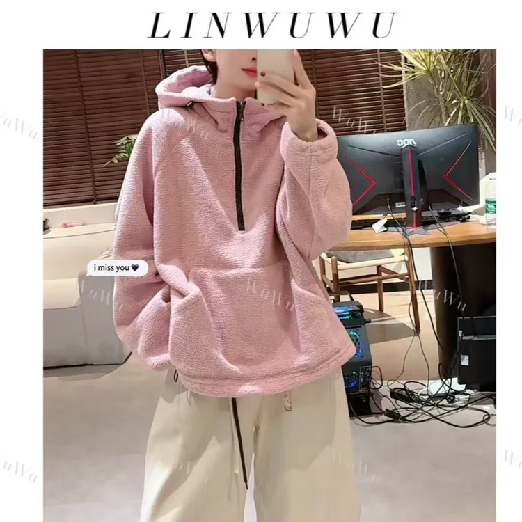 【林五五定制款】厚款保暖纯色休闲宽松型韩版潮流连帽卫衣55905