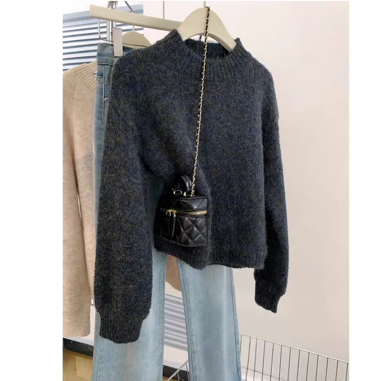 2025早春新款套头毛衣女慵懒风圆领百搭显瘦内搭打底针织衫上衣