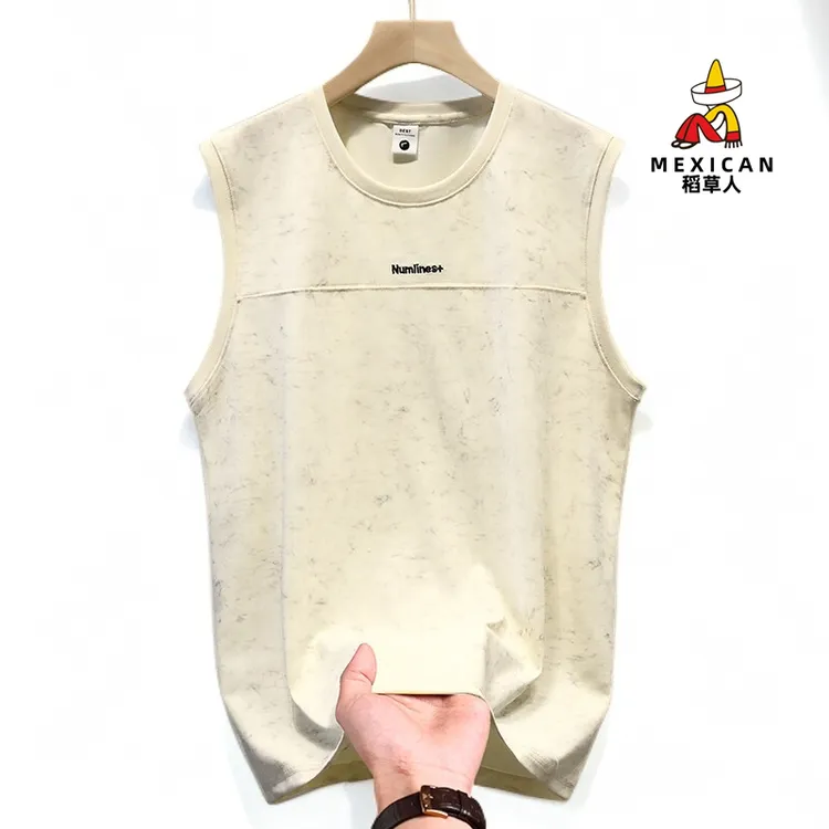 稻草人无袖T恤刺绣扎染夏季男装宽松百搭短袖休闲圆领运时尚男装