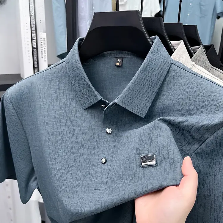 男士新款夏季男装透气舒适POLO衫短袖凉感无痕商务翻领男款t恤
