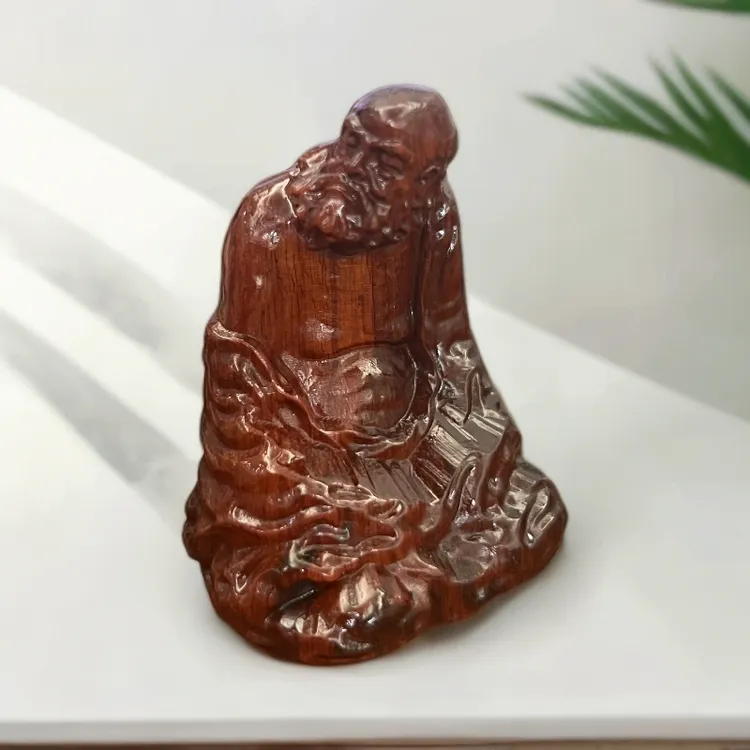 小叶紫檀达摩祖师手把件精雕木刻禅悟沉思菩提老祖家用摆件工艺品