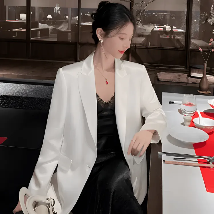 2137醋酸缎九分袖西装外套时尚韩版设计感气质外套显瘦百搭休闲女