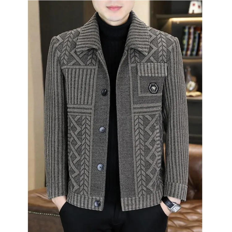 考蒂玻帕男士毛呢大衣短款加厚休闲呢子外套翻领时尚秋冬加绒夹克