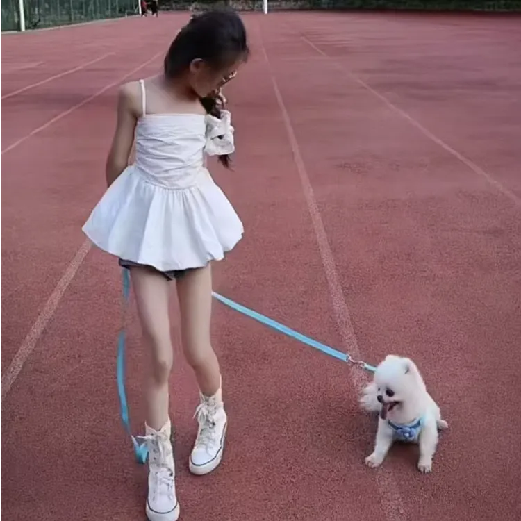 女童夏季新款韩版设计感背心甜美荷叶边裙摆上衣蓝色牛仔短裤套装