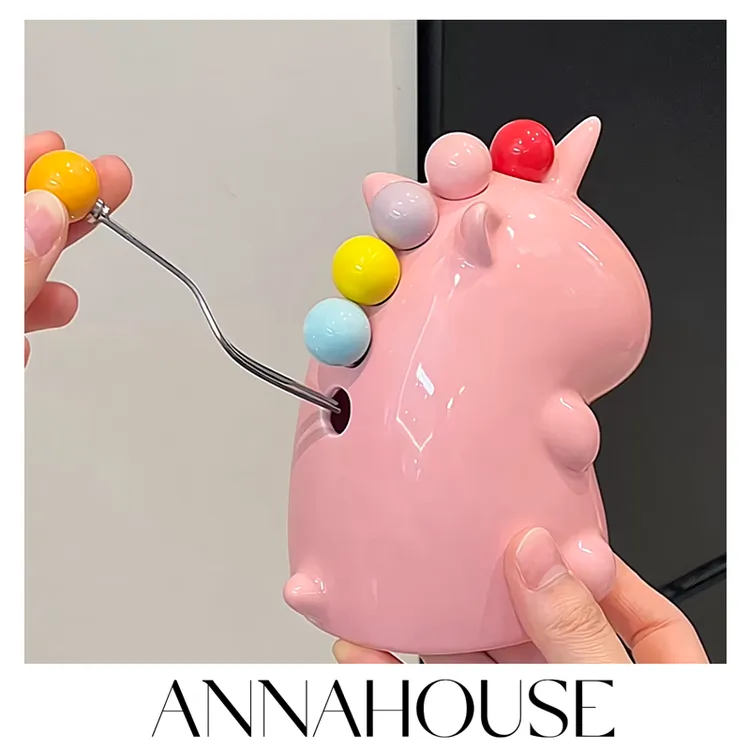 ANNAHOUSE独角兽水果叉不锈钢轻奢高级感收纳罐套装可爱小叉子GX