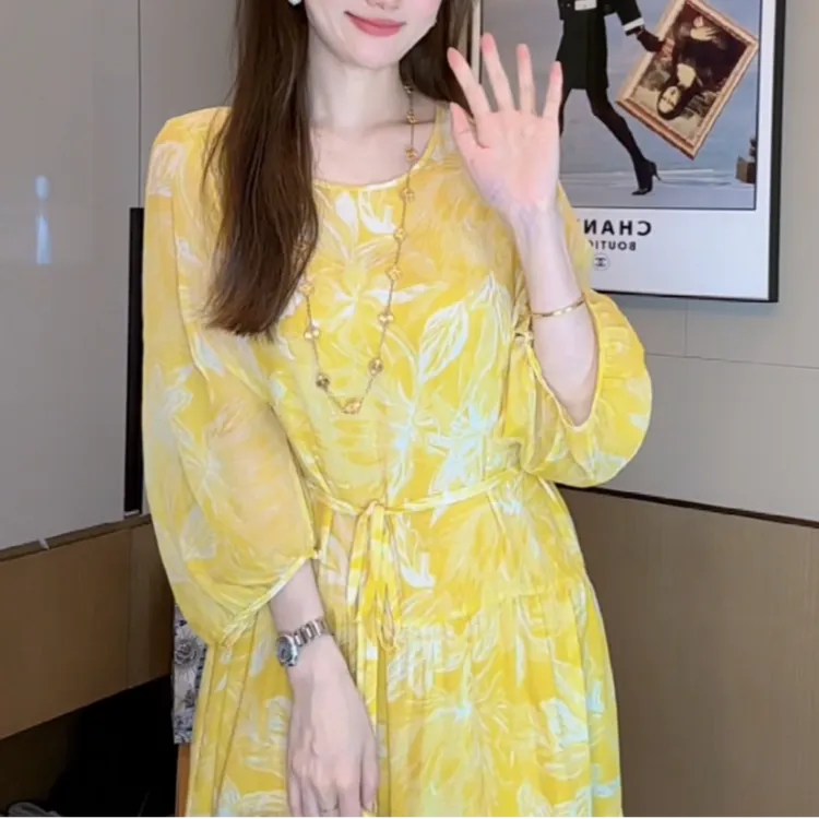 【丝芙玉禄】（S266）真丝双绉桑蚕丝气质印花碎花减龄宽松女装连
