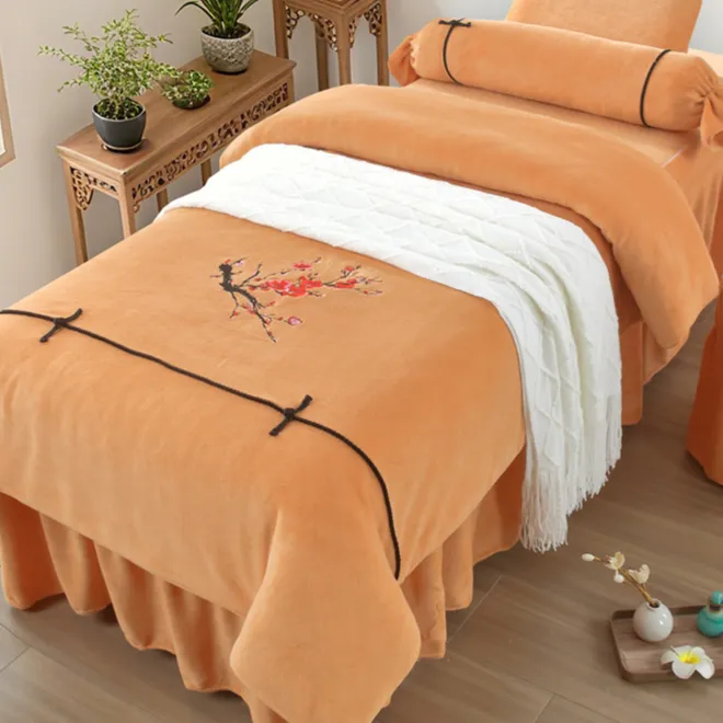 秋冬新款加厚牛奶绒 美容床罩四件套养生馆洗头床推拿床罩可定制