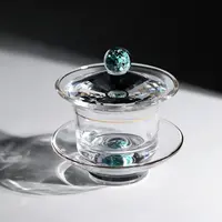 透明高档绿松石水晶盖碗茶具轻奢