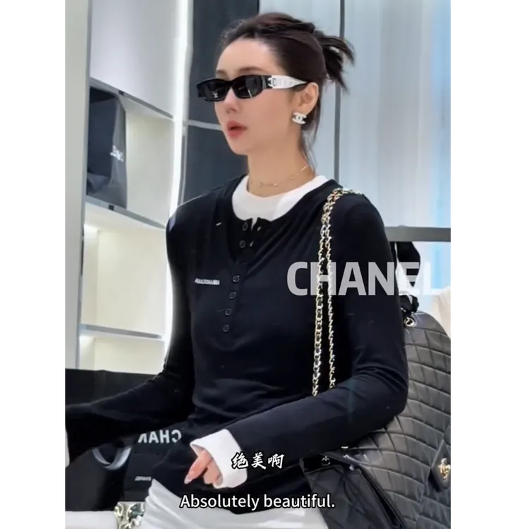 纽扣拼接假两件T恤2025早秋新款休闲风长袖T恤百搭 潮流ol温婉风