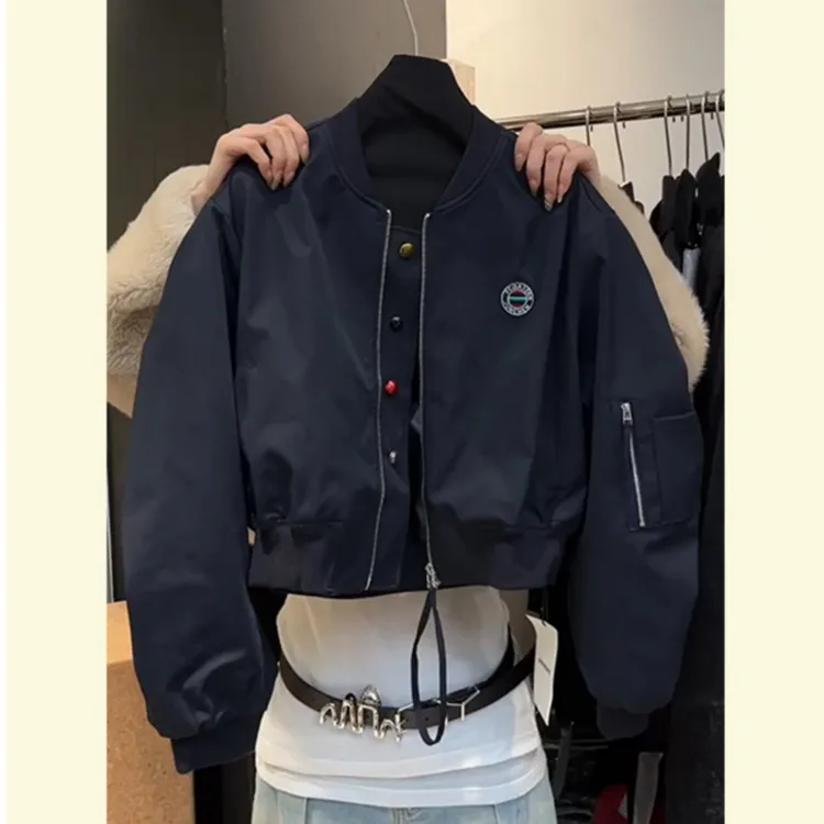 1013秋季新款黑色棒球服外套女款减龄小众设计感短款夹克上衣百搭