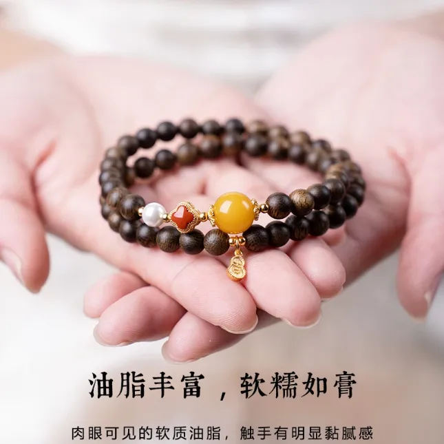 正宗越南芽庄奇楠沉香木质老料双圈新款好运转运珠新年女文玩手串