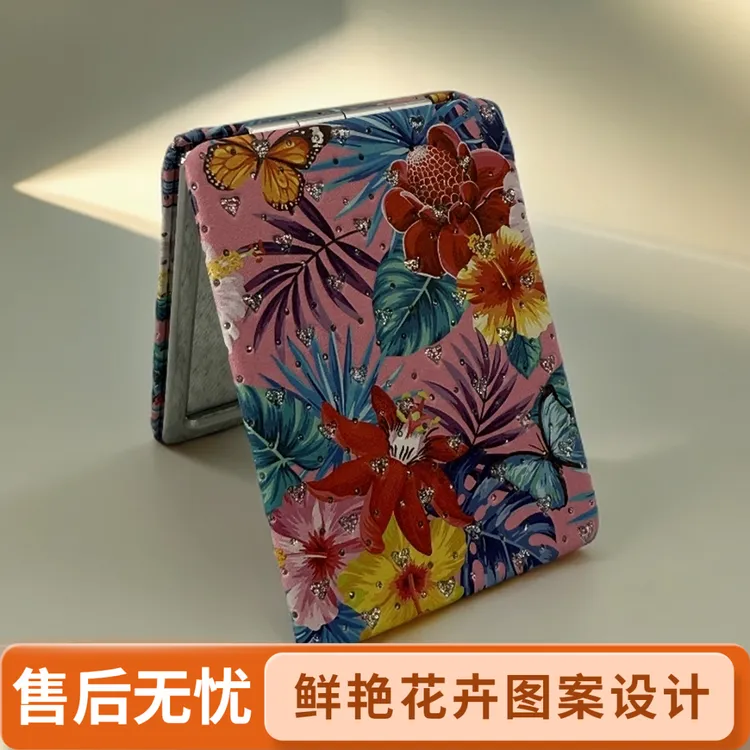 新款粉砖化妆镜便携式小镜子随身带折叠电镀工艺双镜面