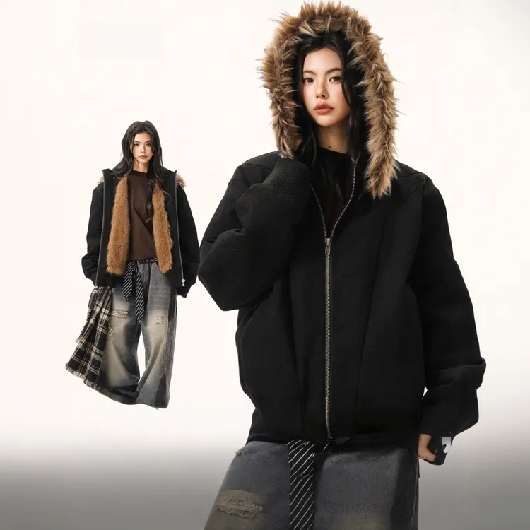 重磅解构座山雕连帽棉服女男冬季水洗帆布加绒保暖棉衣外套情侣潮