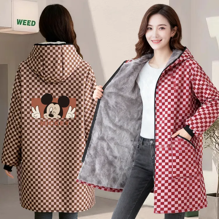 冬季加绒加厚长绒罩衣长袖防水定制家用围裙大褂保暖女工作服时尚