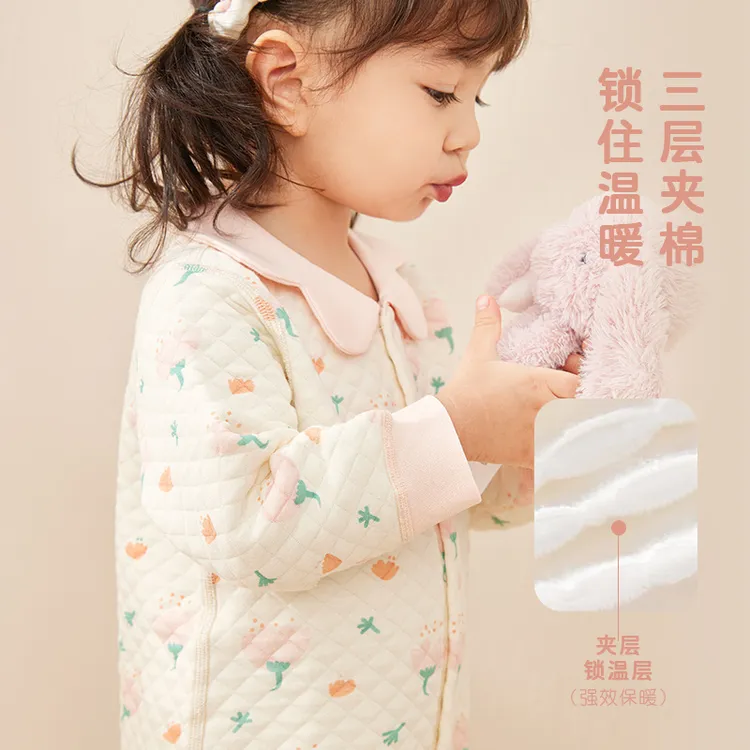 夹棉连体衣婴儿春秋保暖衣女宝宝春季可爱公主新生儿纯棉衣服秋衣