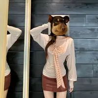 LHTE青青大码女装 秋冬纯欲方领长袖波点蝴蝶结抹胸两件套T5475