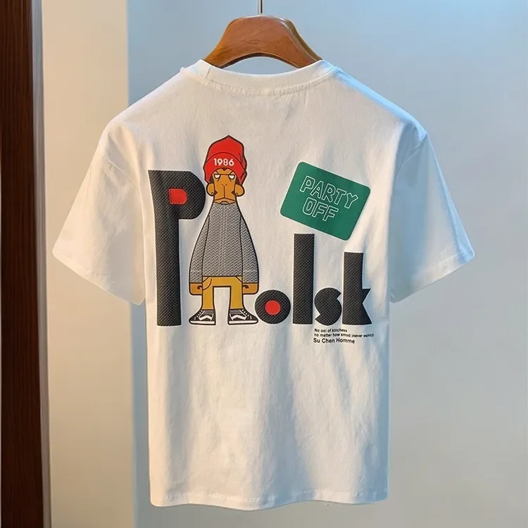 休闲短袖T恤男印花半袖宽松体恤新疆棉舒适百搭潮流五分袖衣服男