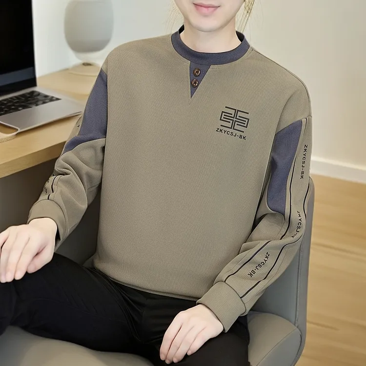 春秋圆领卫衣男士青年潮流高档打底T恤男新款帅气韩版休闲上衣服