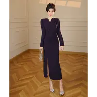 【张小小】高级感气质连衣裙2025秋新款收腰显瘦包臀开叉长裙子1895