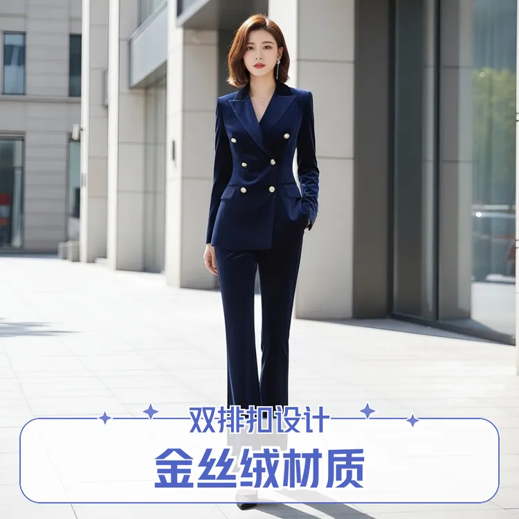 秋冬新款女总裁轻奢气场西装套装女高级感职业女性丝绒西服两件套