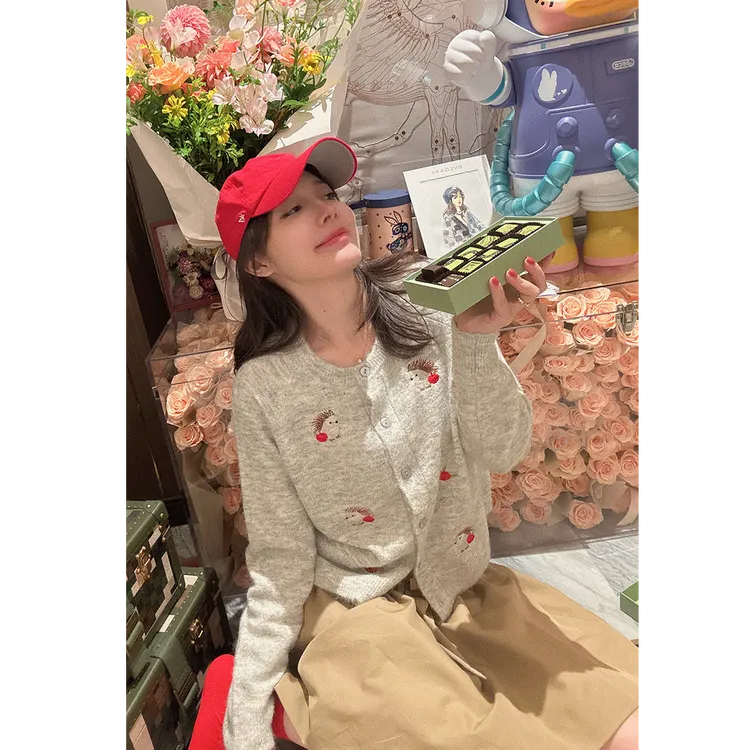 BETTER JOELAY-【吃苹果的刺猬】含羊毛针织开衫毛衣个性慵懒LL5993