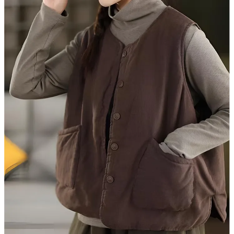 复古秋冬文艺加厚保暖夹棉马甲韩系百搭休闲马夹棉衣无袖外套女