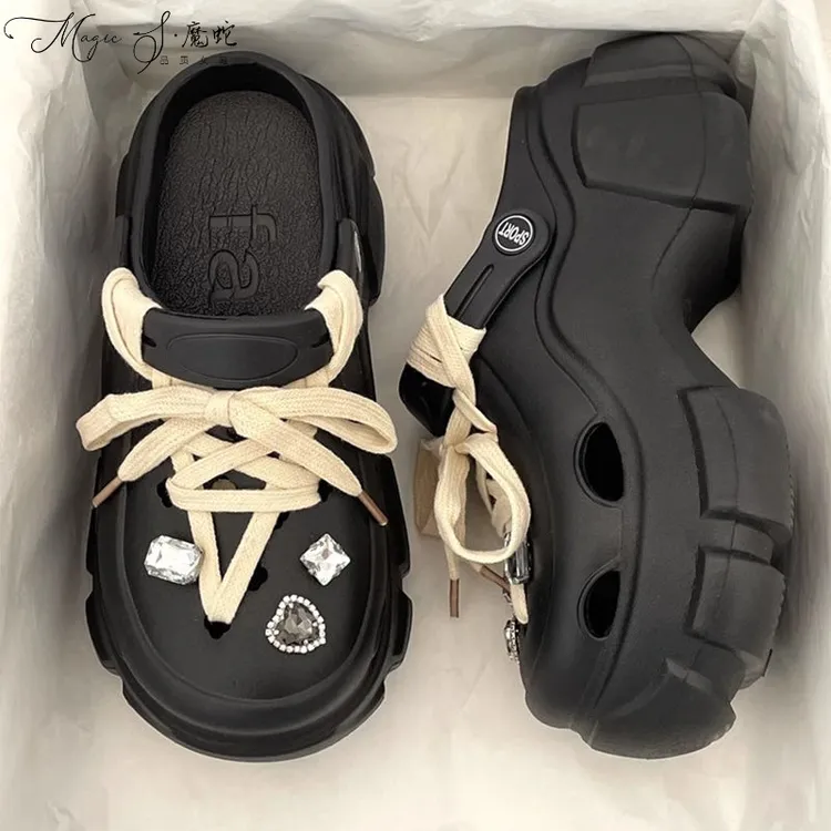 【万达撤柜】鞋带水钻超高跟时尚鞋女厚底外穿网红防滑增高低帮头