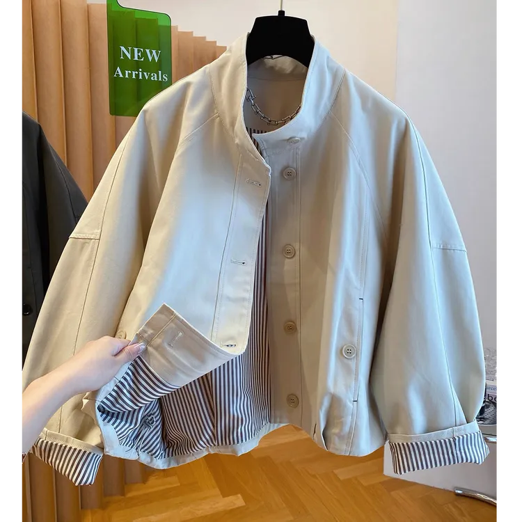 高级感韩系立领撞色工装外套女秋季新款风衣港风休闲流行冲锋衣