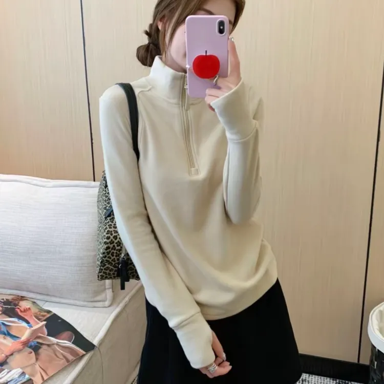 德绒自发热锁温半拉链秋冬修身百搭立领显瘦纯色打底3